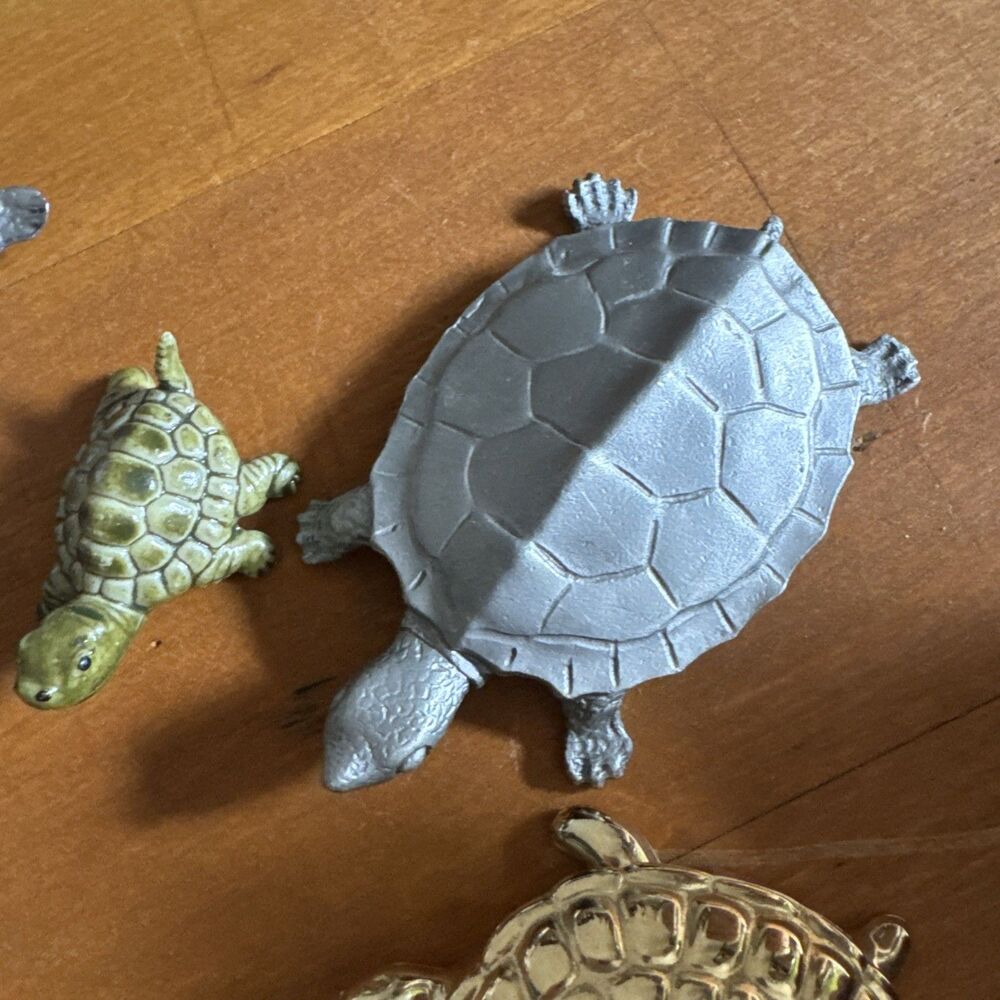 Vintage Turtle Figurines Lot of 12 Mixed Matter Pewter Stone Trinket Box - Picture 10 of 16